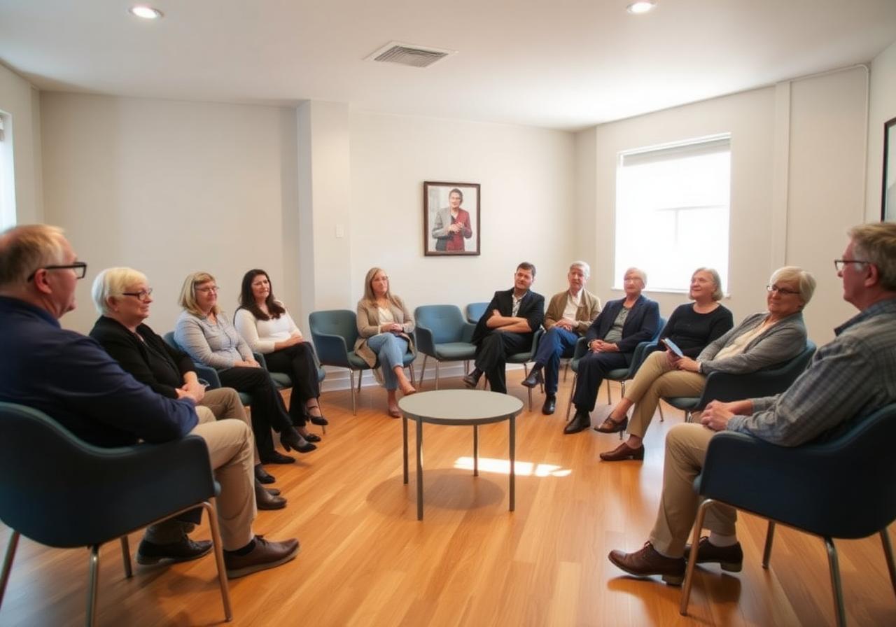 A group seated in a warm, naturally-lit talk environment.